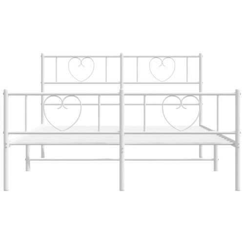 Метална рамка за легло с горна и долна табла, бяла, 135x190 см