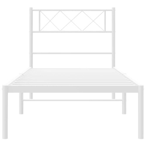 Метална рамка за легло с горна табла, бяла, 100x190 см