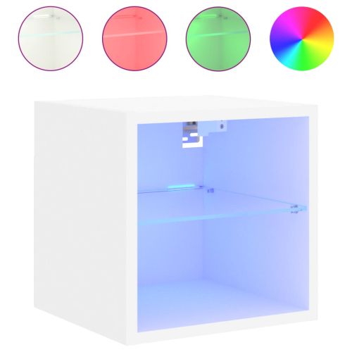 Стенни ТВ шкафове с LED осветление, 2 бр, бели, 30x28,5x30 см