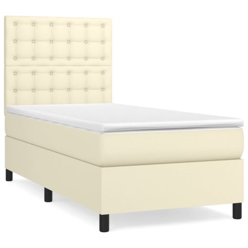 Боксспринг легло с матрак, кремаво, 100x200 см, изкуствена кожа