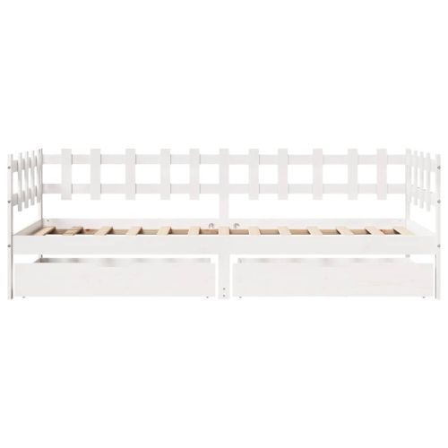 Дневно легло с чекмеджета без матрак бял 90x190 см дърво масив