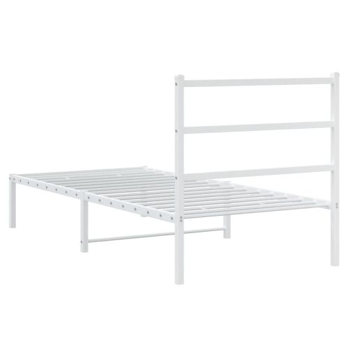 Метална рамка за легло с горна табла, бяла, 90x190 см