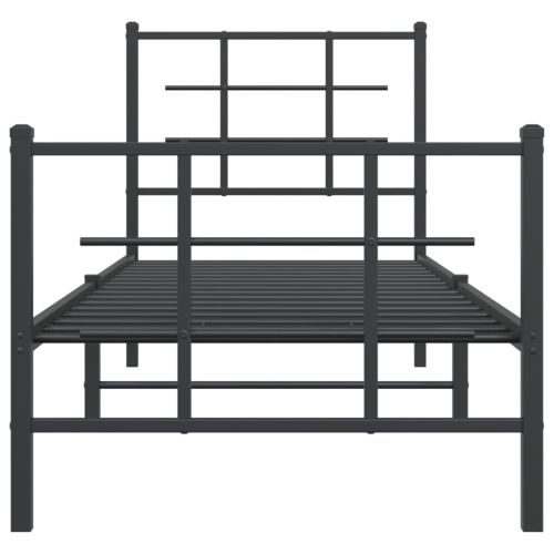 Метална рамка за легло с горна и долна табла, черна, 75x190 см