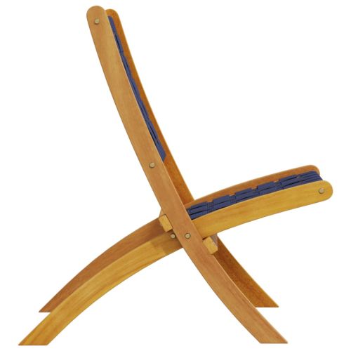 Сгъваеми градински столове, 2 бр, тъмносин, акация масив и плат