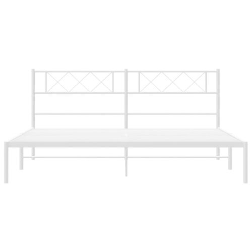 Метална рамка за легло с горна табла, бяла, 200x200 см