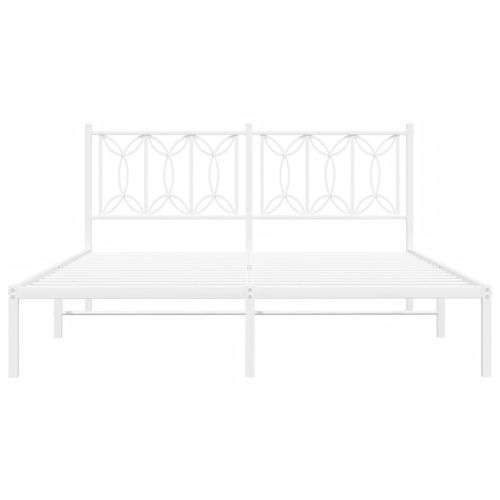 Метална рамка за легло с горна табла, бяла, 160x200 см
