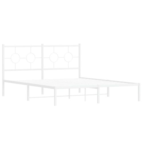 Метална рамка за легло с горна табла, бяла, 160x200 см