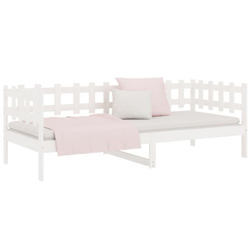 Дневно легло без матрак, бял, 80x200 см, борово дърво масив