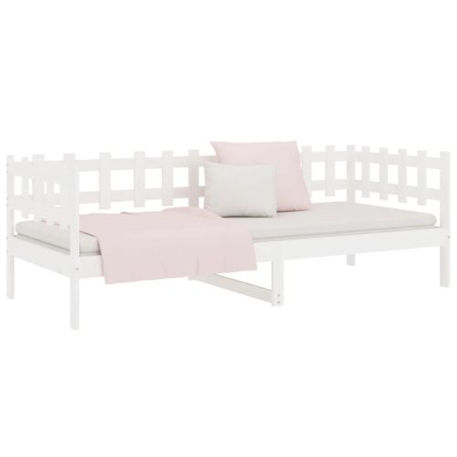 Дневно легло без матрак, бял, 90x200 см, борово дърво масив