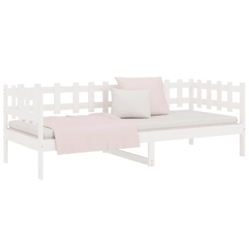 Дневно легло без матрак, бял, 90x190 см, борово дърво масив