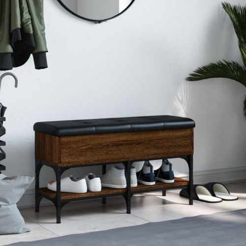 Пейка за обувки, кафяв дъб, 82x32x45 см, инженерно дърво