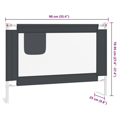 Ограничител за бебешко легло, тъмносив, 90x25 см, плат
