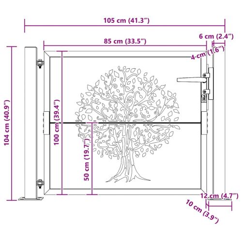 Градинска порта 100x100 см, кортенова стомана, дизайн с дърво