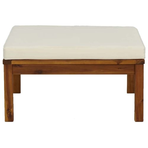 Градински лаундж комплект с кремави възглавници 3 части акация