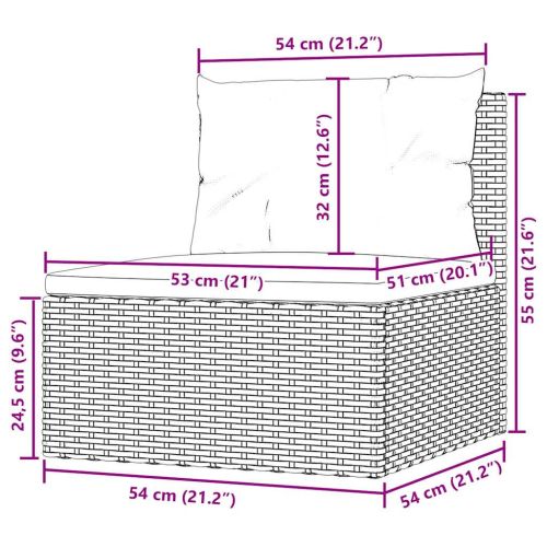 Градински среден диван с възглавници, черен, полиратан