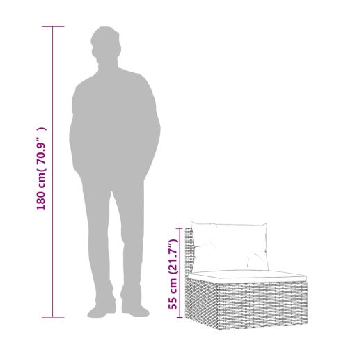 Градински среден диван с възглавници, черен, полиратан