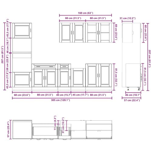 Комплект кухненски шкафове, 7 части, "Porto", дъб сонома, инженерно дърво