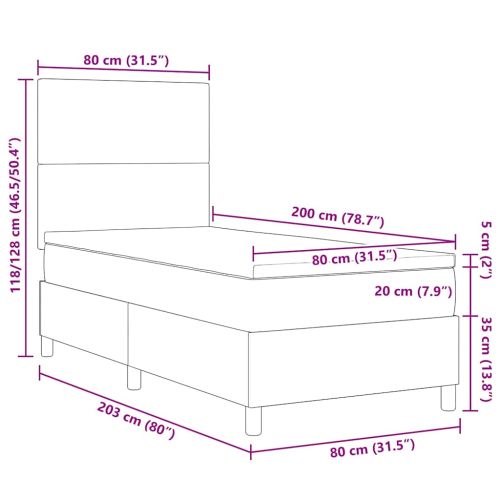 Легло с пружинирана основа Светлосив и бял 80 x 200 cm