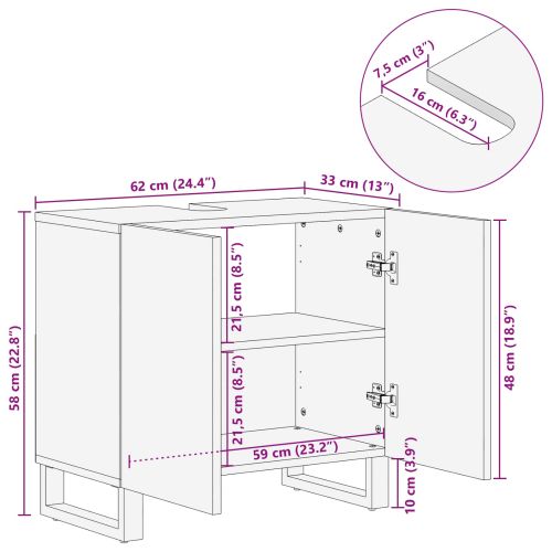 Шкаф за мивка в баня Бяло 62 x 33 x 58 см Инженерно дърво