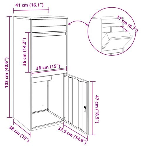 Пощенска кутия за пратки със съхранение Черно 41 x 38 x 103 см