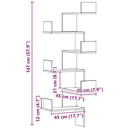 Стенен ъглов рафт дъб артизан 45x45x147 см инженерно дърво