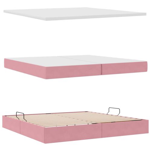 Легло с място за съхранение и LED Розово 200 x 200 cm Кадифе