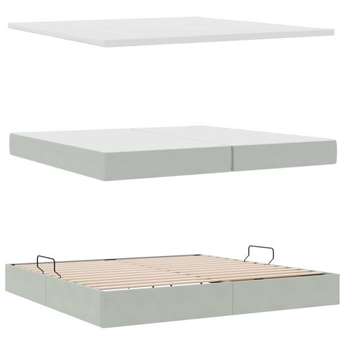 Легло с място за съхранение и LED с LED Светлосиво 200 x 200 cm