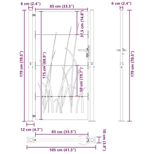 Градинска порта 100x175 см, дизайн с кортенова стомана и трева