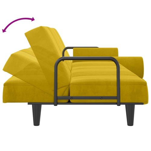 Разтегателен диван с подлакътници, жълт, кадифе