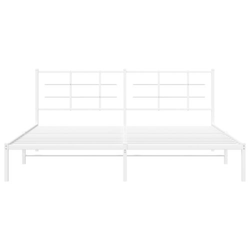 Метална рамка за легло с горна табла, бяла, 200x200 см