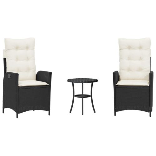 Бистро комплект с възглавници 3 части черен полиратан