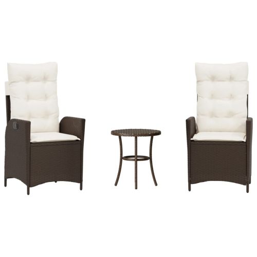 Бистро комплект с възглавници 3 части кафяв полиратан