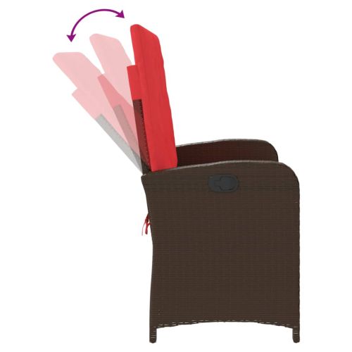 Накланяща се градинска пейка с възглавници кафяв полиратан