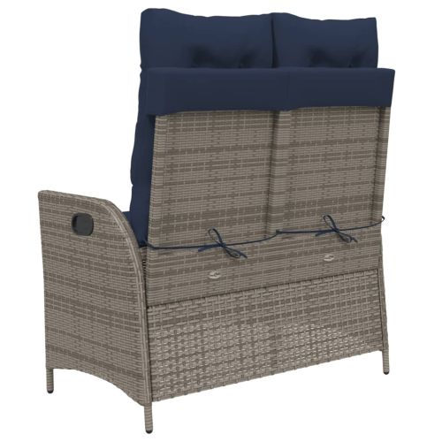 Накланяща се градинска пейка с възглавници сив полиратан