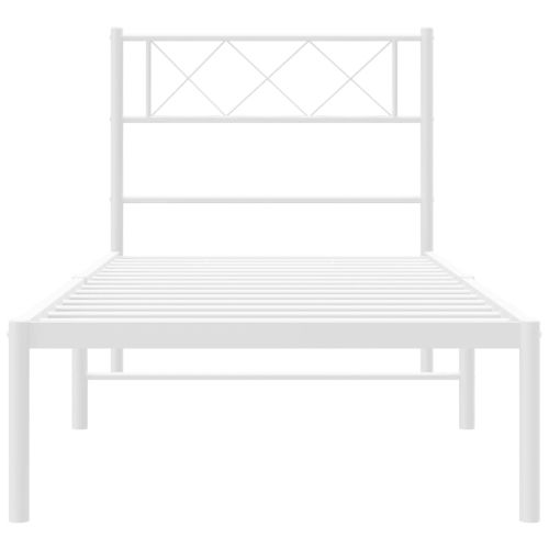 Метална рамка за легло с горна табла, бяла, 90x200 см