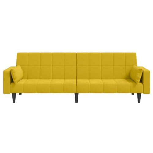 2-местно разтегателно канапе с две възглавници, жълто, кадифе