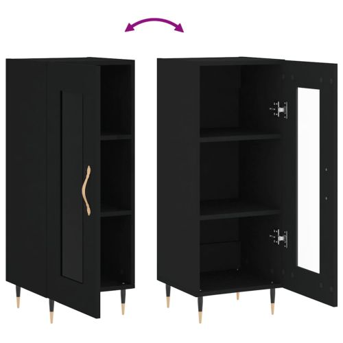 Сайдборд, черен, 34,5x34x90 см, инженерно дърво