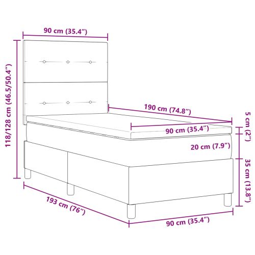 Легло с пружинирана основа с матрак Черно 90 x 190 cm текстил