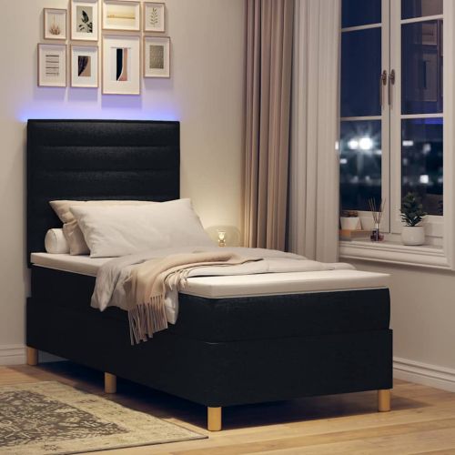 LED кутия за пружини с легло с матрак Черно 90 x 190 cm текстил