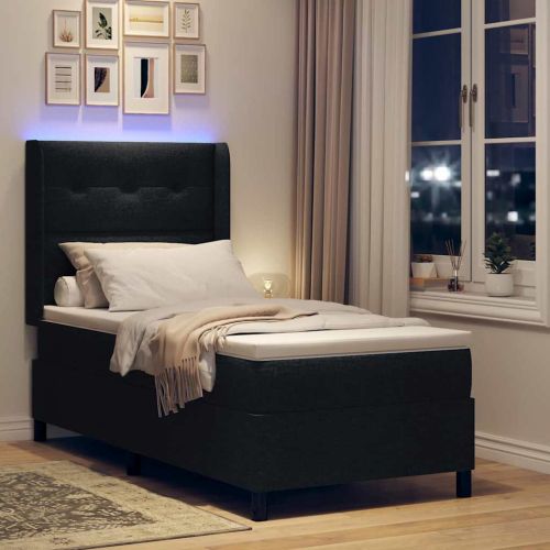 LED кутия за пружини с легло с матрак Черно 90 x 190 cm текстил