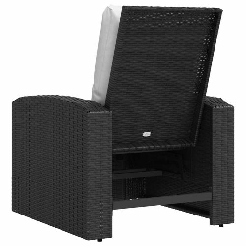 Градински накланящ се стол с възглавници черен полиратан