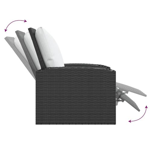 Градински накланящ се стол с възглавници черен полиратан