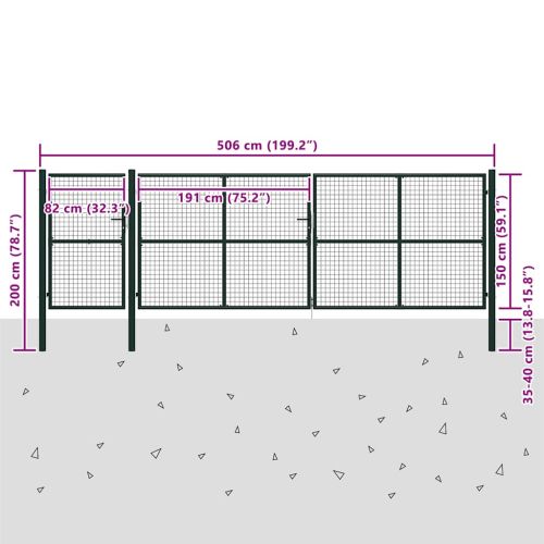 Градинска порта, стомана, 500x150 см, зелена