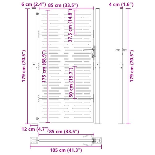 Градинска порта 100x175 см, кортенова стомана, квадратен дизайн