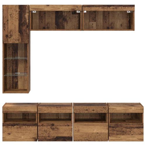 ТВ шкаф с LED 7 pcs Старо дърво Инженерно дърво