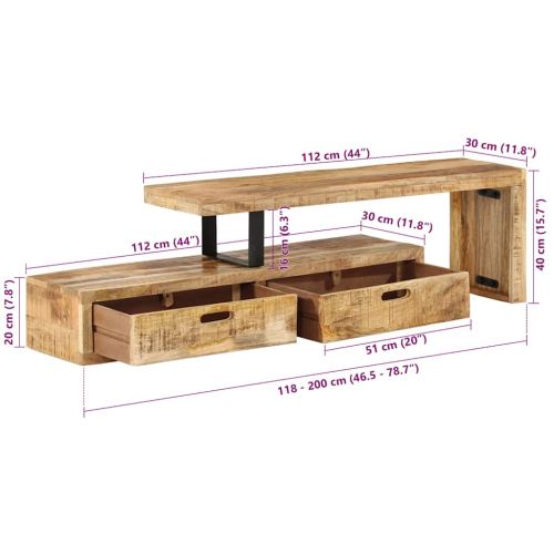 ТВ шкаф (118-200) x 30 x 40 см, масивно дърво, цвят манго