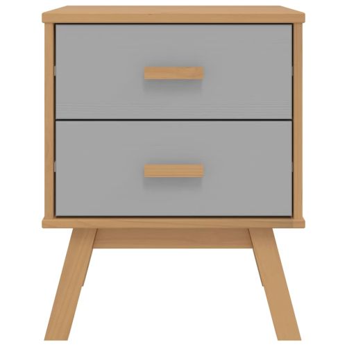 Нощно шкафче OLDEN, сиво и кафяво, борово дърво масив