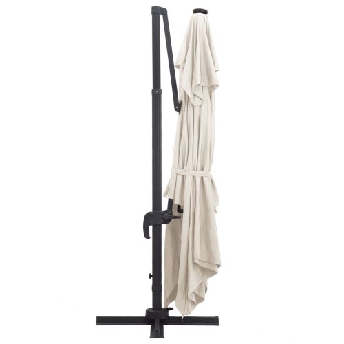 Конзолен градински чадър LED и алуминиев прът 400x300 см пясък