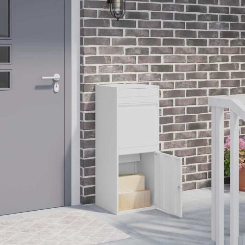 Пощенска кутия за пратки с врата Бяло 41 x 38 x 103 см Стомана