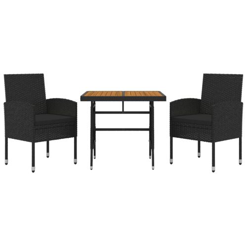 Градински трапезен комплект, 3 части, полиратан, черен
